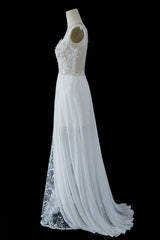 Sheer Split Tulle A-line Wedding Dress with Lace Appliques