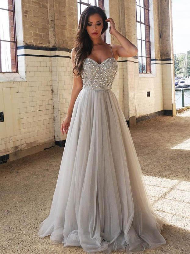 Silver Grey Prom Dress, Prom Dresses, Evening Gown, Graduation School Party Dress, Winter Formal Dress
