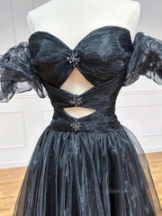 Shimmering Organza Prom Dresses 2025 Off the Shoulder Puffed Sleeve Formal Gown with Slit - FD5137