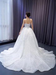 Shimmering Sequin Mermiad Wedding Dresses with Detachable Train and Spaghetti Strap 231049