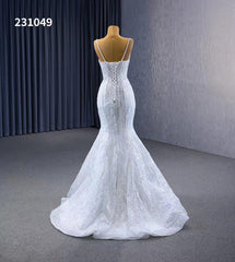 Shimmering Sequin Mermiad Wedding Dresses with Detachable Train and Spaghetti Strap 231049