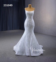 Shimmering Sequin Mermiad Wedding Dresses with Detachable Train and Spaghetti Strap 231049