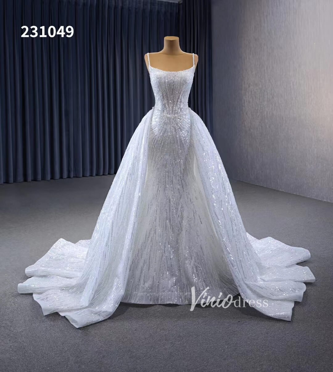 Shimmering Sequin Mermiad Wedding Dresses with Detachable Train and Spaghetti Strap 231049