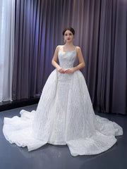Shimmering Sequin Mermiad Wedding Dresses with Detachable Train and Spaghetti Strap 231049