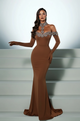 Shiny Halter Sequined Black Prom Dress Mermaid with Crystals