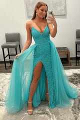 Shiny Pink Sequins V Neck Mermaid Prom Dresses High Slit Sleeveless with Detachable Train