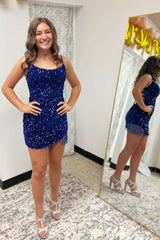 Sequins Straps Tassel Mini Homecoming Dress