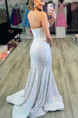 Periwinkle Iridescent Sequin Sweetheart Mermaid Long Prom Dress