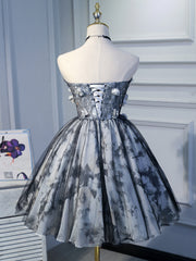 Courtes robes de bal floral noires, courtes robes de retour à la maison florale noire, petites robes noires