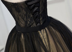 Robes de bal à lacets noires courtes, petites robes de retour formelles en dentelle noire