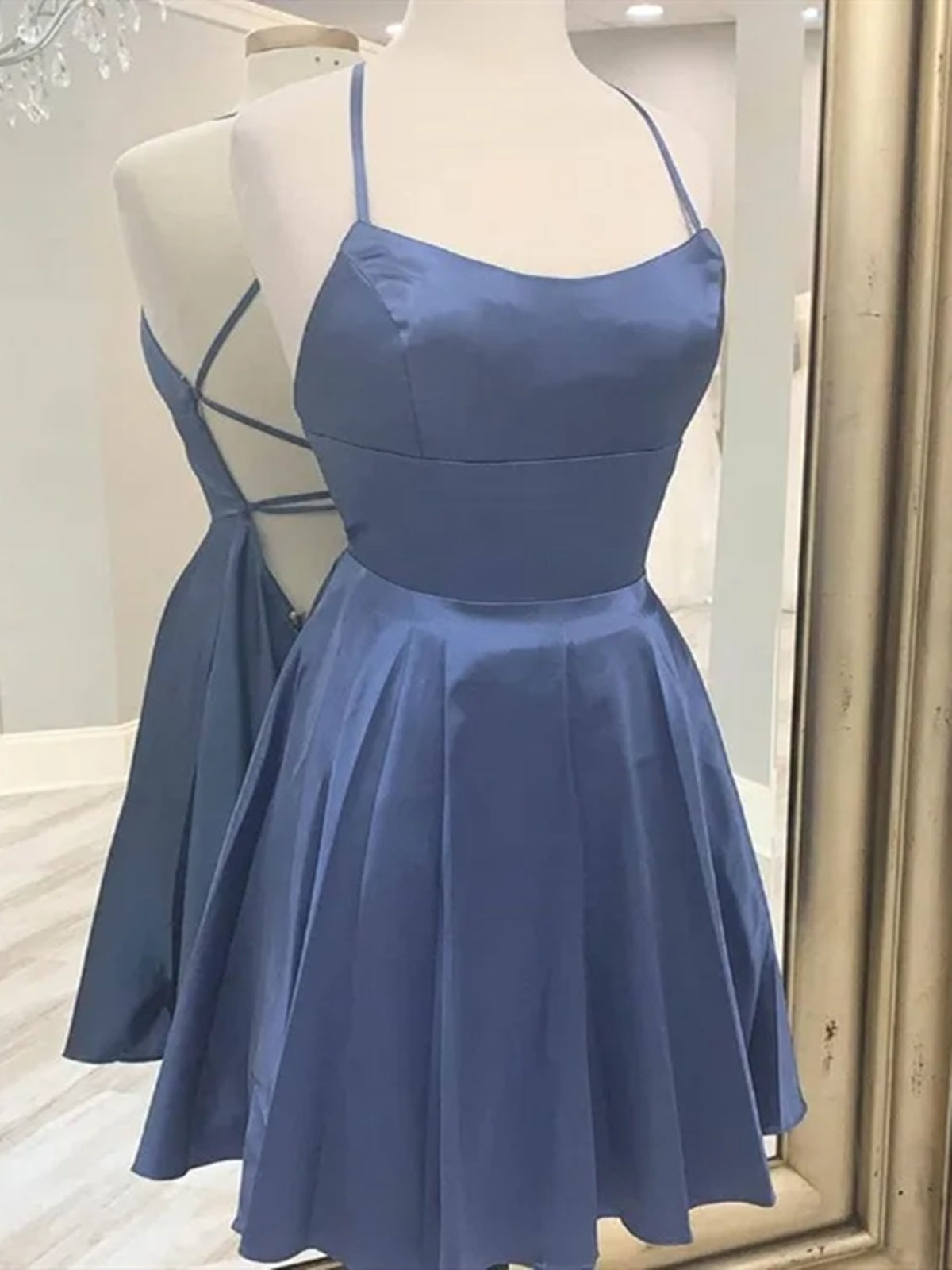Robes de bal à dos back sans dos bleu bleu, ouvrir le dos bleu gris