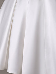Short Ivory Wedding Dresses Satin Knee Length Bow Sash Retro Bridal Dress