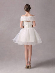 Short Ivory strapless A-Line Beading Wedding Dress For Bride