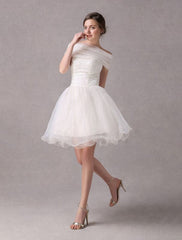 Short Ivory strapless A-Line Beading Wedding Dress For Bride