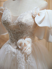 Courts robes de bal floral en dentelle à champagne Lit