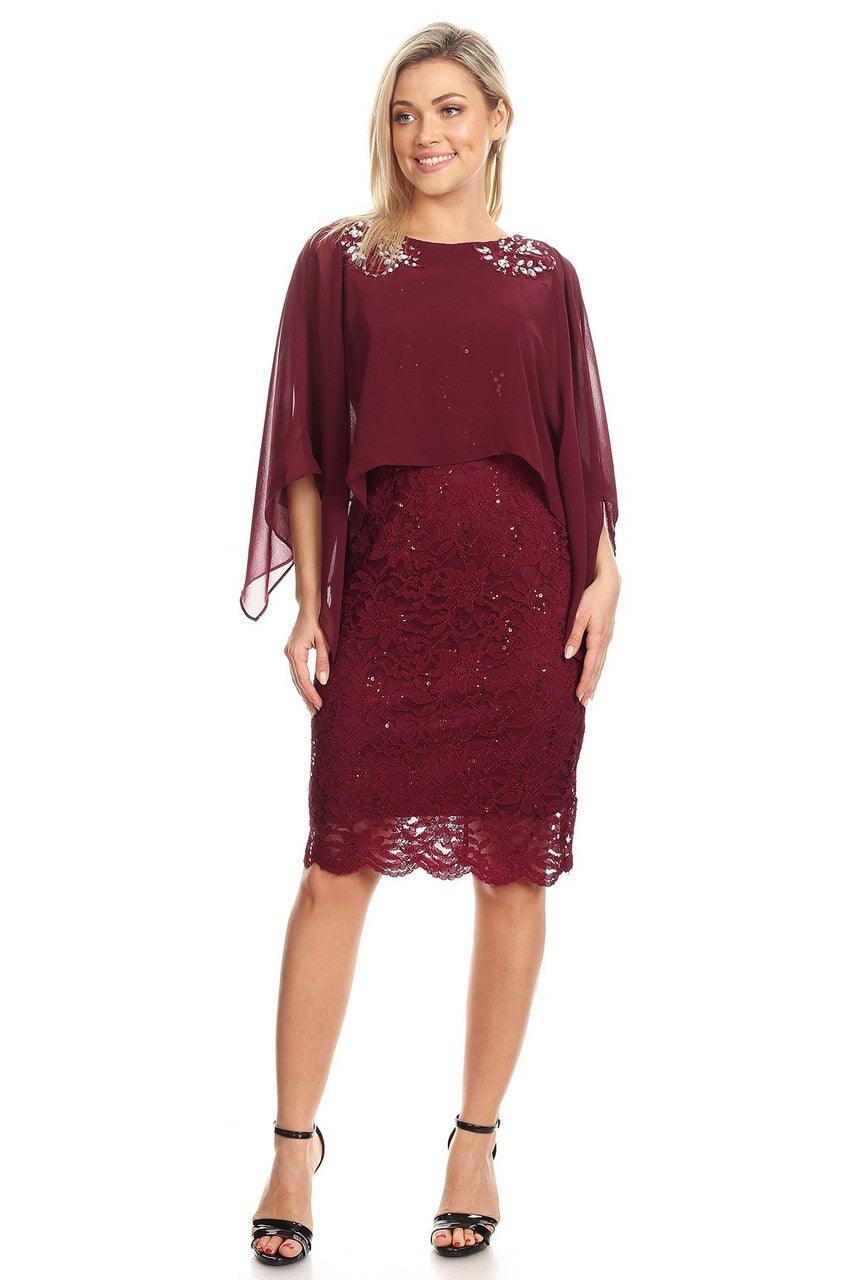 Short Mother of the Bride Cape Dress