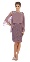 Short Mother of the Bride Cape Dress
