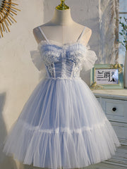 À court d'épaule robes de bal bleu clair, robes de retour formel bleu clair