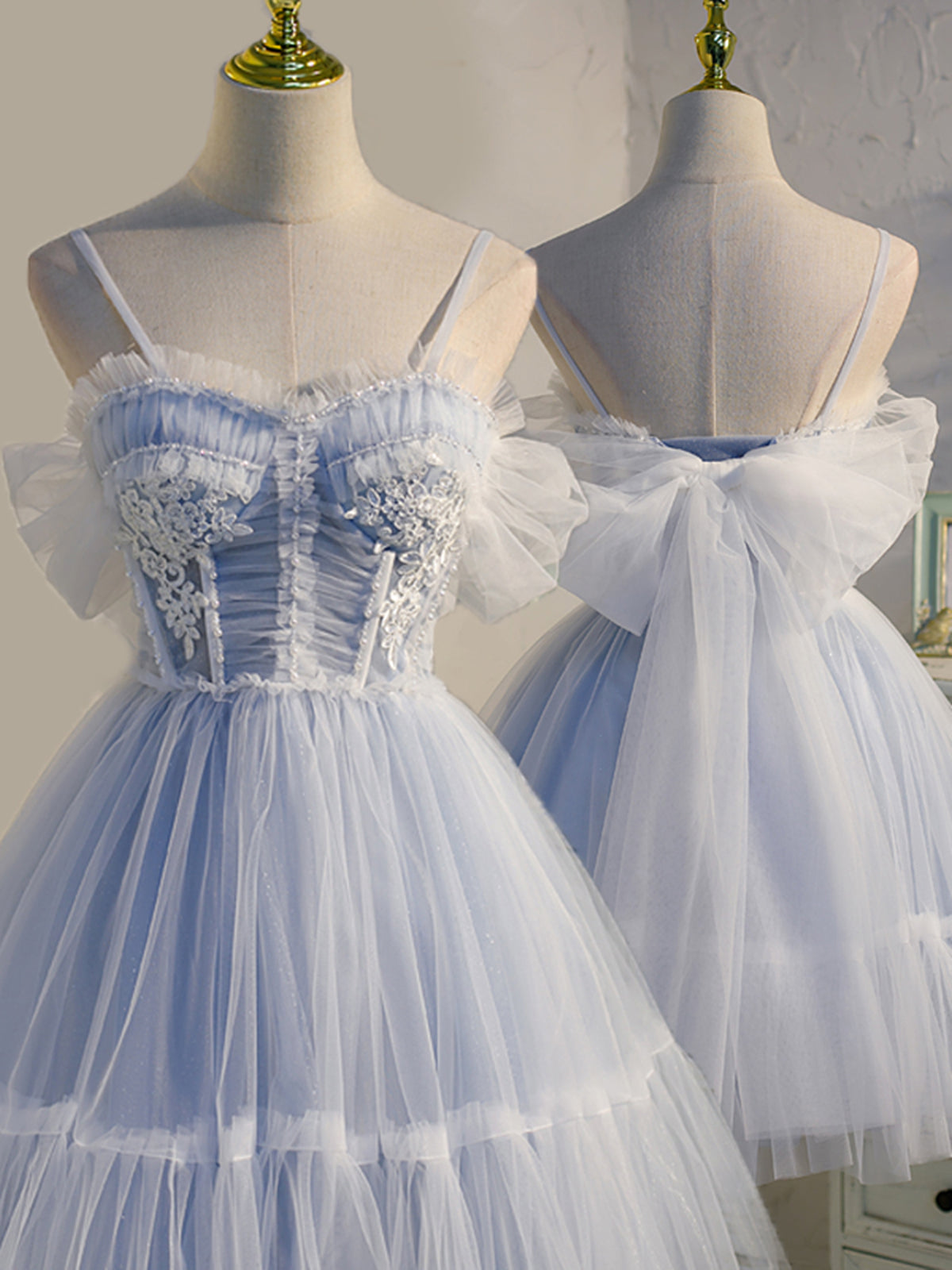 À court d'épaule robes de bal bleu clair, robes de retour formel bleu clair