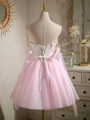 Robes de bal à perles roses courtes, courtes robes de retour formelles perlées roses