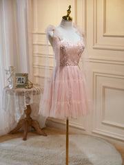 Robes de bal à floral rose courtes, robes de retour à la maison florale en tulle rose rose