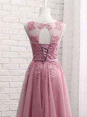 Robes de bal à lacets roses courtes, robes de remise des remises en dentelle rose