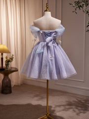 Robes de bal à tulle violet courts, robes de retour en tulle violet en tulle violet