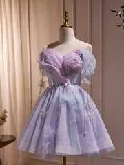 Robes de bal à tulle violet courts, robes de retour en tulle violet en tulle violet