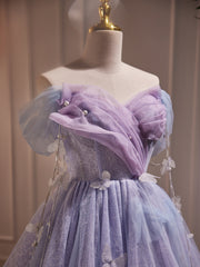 Robes de bal à tulle violet courts, robes de retour en tulle violet en tulle violet