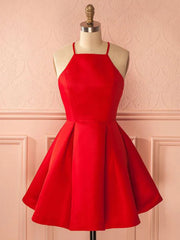 Robes de bal courtes en satin rouge, courtes robes de remise des retraites en satin rouge en satin rouge