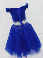 Courtes robes de bal en perles bleu royal, courtes robes de retour formelles en perles bleu royal