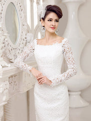 Short Simple Wedding Dresses Lace Long Sleeve Knee Length Bridal Reception Dress