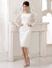 Short Simple Wedding Dresses Lace Long Sleeve Knee Length Bridal Reception Dress