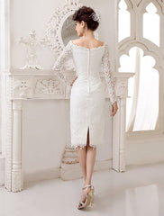 Short Simple Wedding Dresses Lace Long Sleeve Knee Length Bridal Reception Dress