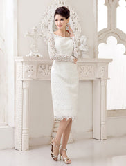 Short Simple Wedding Dresses Lace Long Sleeve Knee Length Bridal Reception Dress