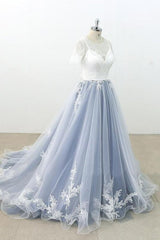 Short Sleeve Appliques Tulle A-line Wedding Dress