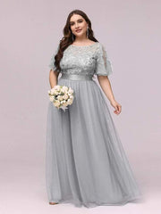 Short Sleeve Formal Dress Sale Silver 5XL