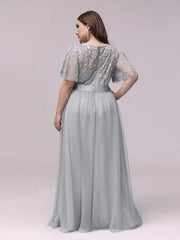 Short Sleeve Formal Dress Sale Silver 5XL