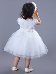 Short Sleeve Jewel Ball Gown Flower Girl Dress Satin Tulle With Beadings Embroidery