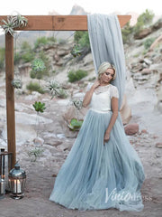 Short Sleeve Slate Blue Wedding Dresses for Photography VW1116