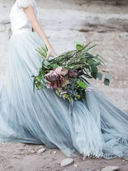 Short Sleeve Slate Blue Wedding Dresses for Photography VW1116