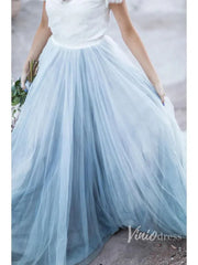 Short Sleeve Slate Blue Wedding Dresses for Photography VW1116