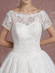 Short Sleeve Tea Length Bridal Dress Vintage Short Sleeves Aline Wedding Dress