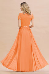Modest Burgundy Chiffon Bridesmaid Dress Short Sleeves Lace Aline Evening Dress with Sash