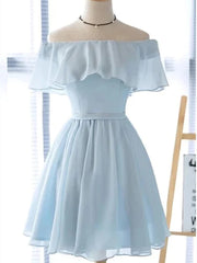 Manches courtes robes de bal bleu courtes, robes de remise de diplômes bleues courtes