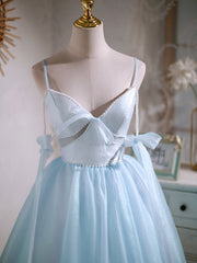 Robes de bal bleu perlées courtes en V, robes de retour formelles du cou bleu en V bleu