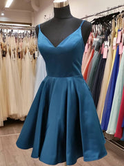 Robes de bal bleu courte en V, Blue V Neck Robes de remise des remises
