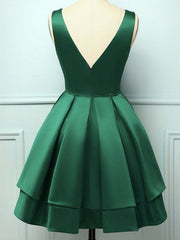 Robes de bal vert foncé en V foncé, cou court en V Green foncé des robes de retour formel vert foncé