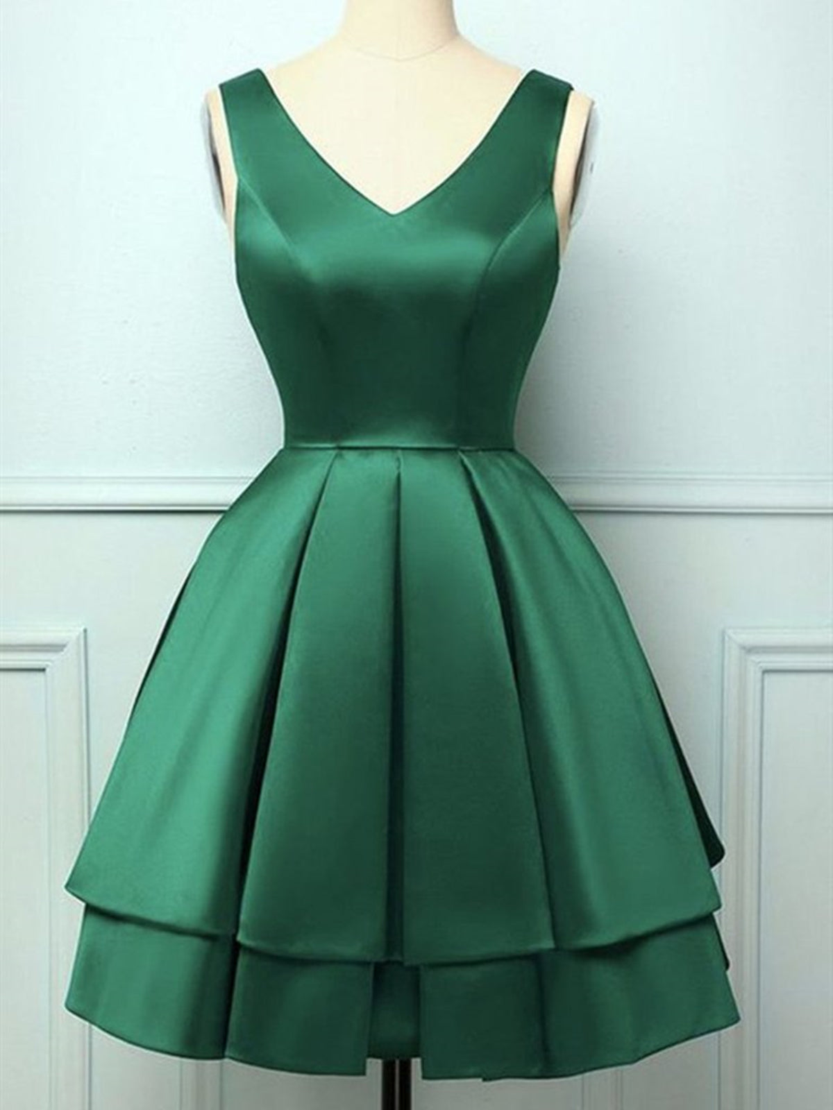 Robes de bal vert foncé en V foncé, cou court en V Green foncé des robes de retour formel vert foncé