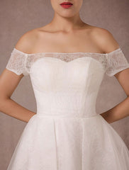 Short Wedding Dress Lace Off The Shoulder Mini A-Line Vintage Bridal Dress